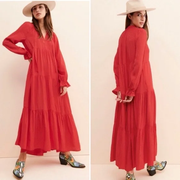 Anthropologie Maeve Wendy Red Tiered Maxi Dress Size 1X - Picture 1 of 16